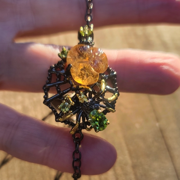 Hand carved Citrine & Peridot 8" Sterling & Rhodium bracelet - Picture 1 of 17